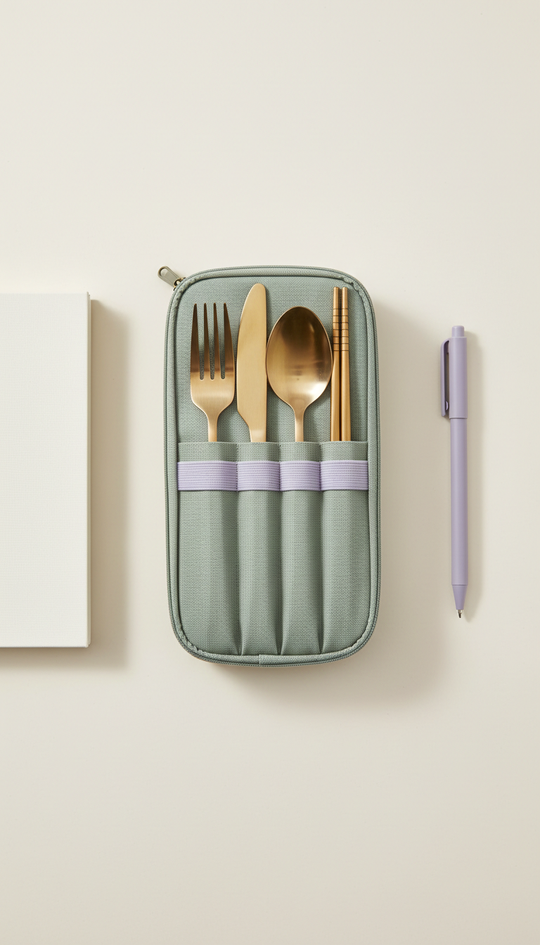Set de cubiertos reutilizables en estuche compacto